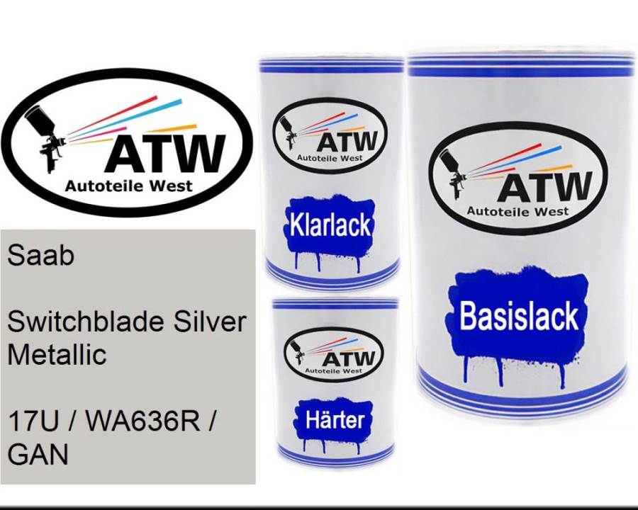 Saab, Switchblade Silver Metallic, 17U / WA636R / GAN: 500ml Lackdose + 500ml Klarlack + 250ml Härter - Set, von ATW Autoteile West.